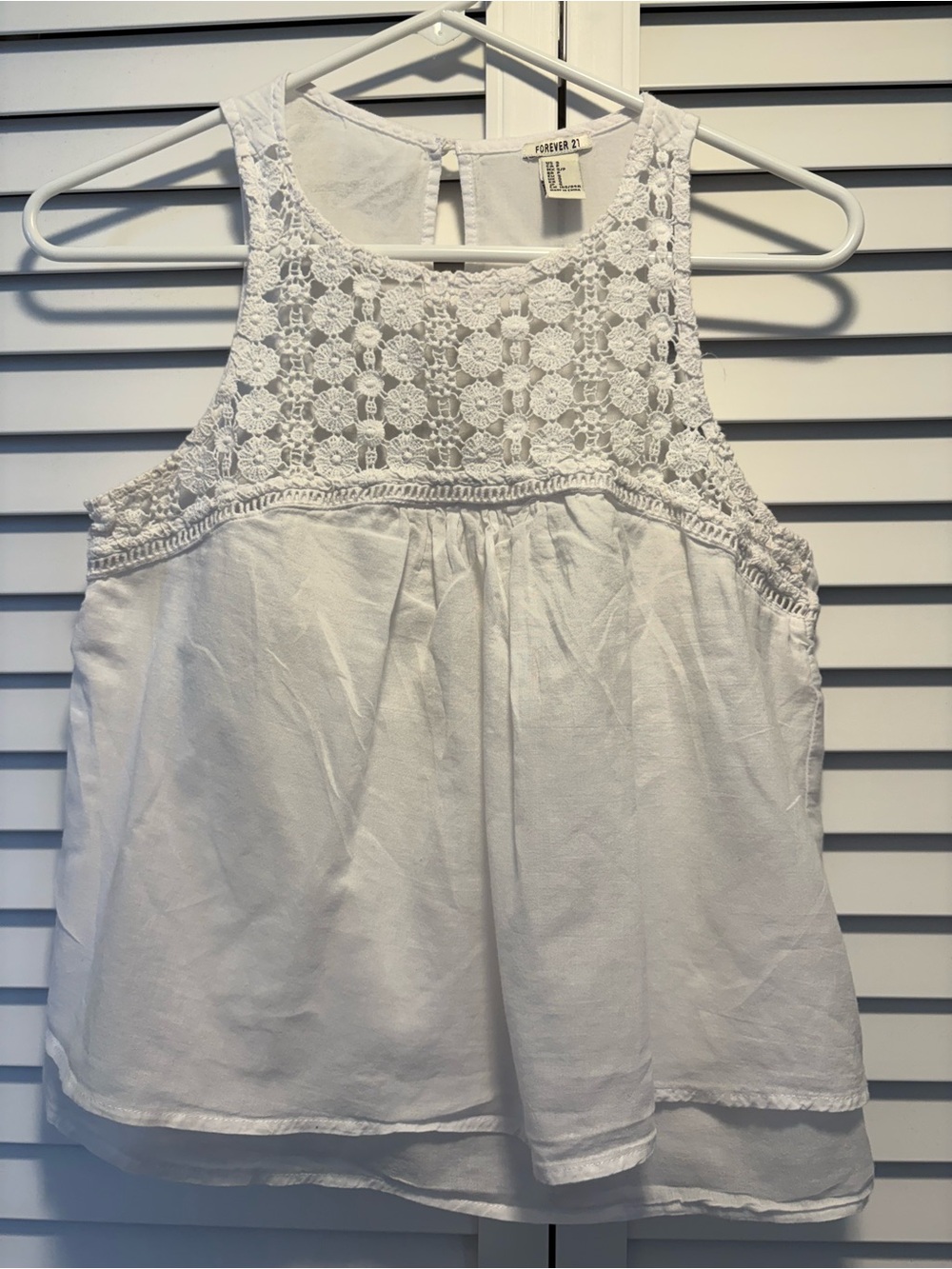 Forever 21 White Crochet Yoke Layered Boho Tank Top